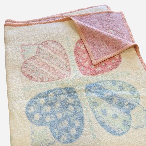 Biederlack Acrylic Blend Throw Blanket Pastels Reversible Cottage Hearts Kawaii - Picture 1 of 9